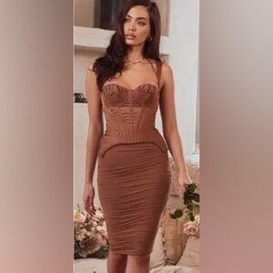 House of CB “Talya” Toffee Corset Midi Dress – Size M (US)